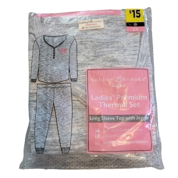 Bobbi Brooks sleepwear size 2X thermal set long sleeve top with jogger pants - Picture 1 of 9